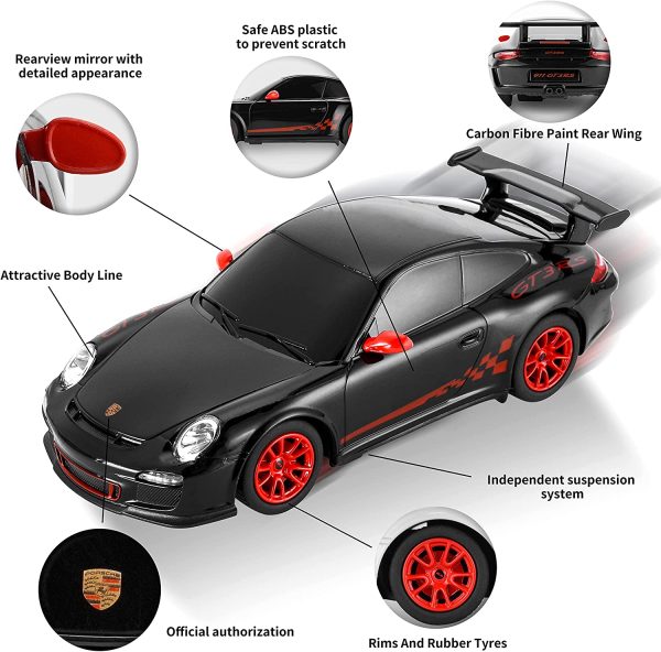 BEZGAR RC Car, 1:24 Scale Licensed RC Series Electric Remote Control Sport Racing Hobby Toy Car Model Vehicle Gift for Boys and Girls (39900 Black) - Image 6