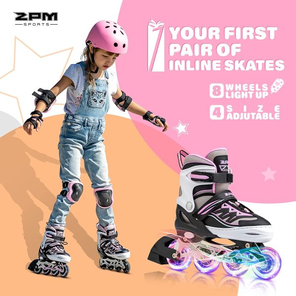 2PM SPORTS Cytia Pink Girls Adjustable Illuminating Inline Skates with Light up Wheels, Fun Flashing Beginner Roller Skates for Kids - Image 4