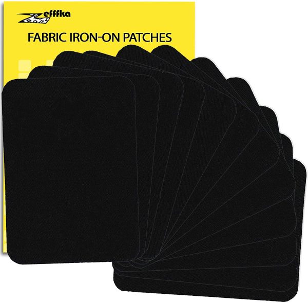 Premium Quality Fabric Iron-on Patches Inside & Outside Strongest Glue 100% Cotton Black Repair Decorating Kit 12 Pieces Size 3" by 4-1/4" (7.5 cm x 10.5 cm) - Image 2