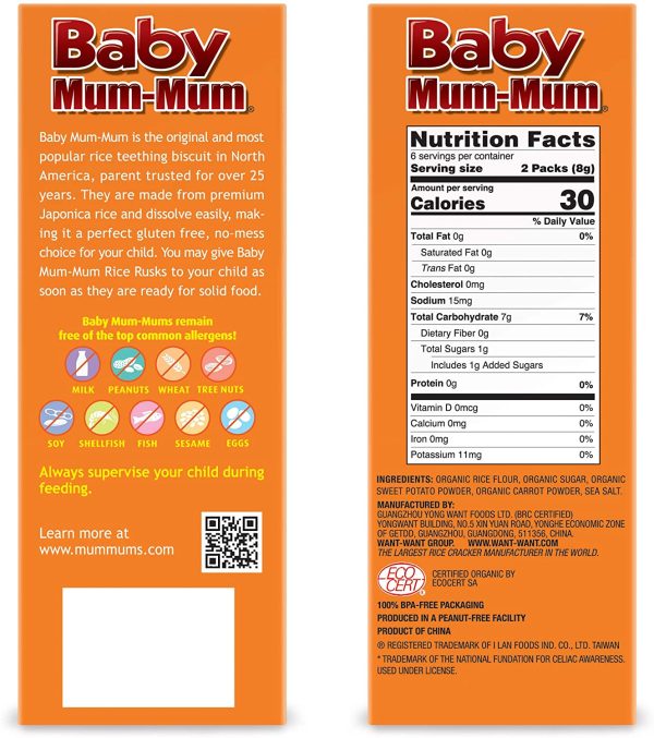 Baby Mum Mum Baby Mum-Mum Organic Rice Rusk Teethers 50g Sweet Potato & Carrot, 50 Grams (Pack of 6) - Image 8