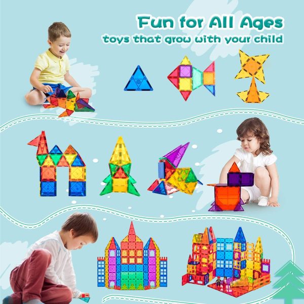 Compatible Magnetic Tiles Building Blocks - 102pcs Advanced Set, STEM Toys for 3+ Year Old Boys and Girls Learning by Playing Montessori Toys Toddler Kids Activities Games Christmas New Year Gifts - Image 5