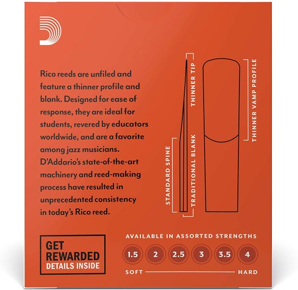 Rico by D'Addario Alto Sax Reeds, Strength 1.5, 10-pack - Image 2