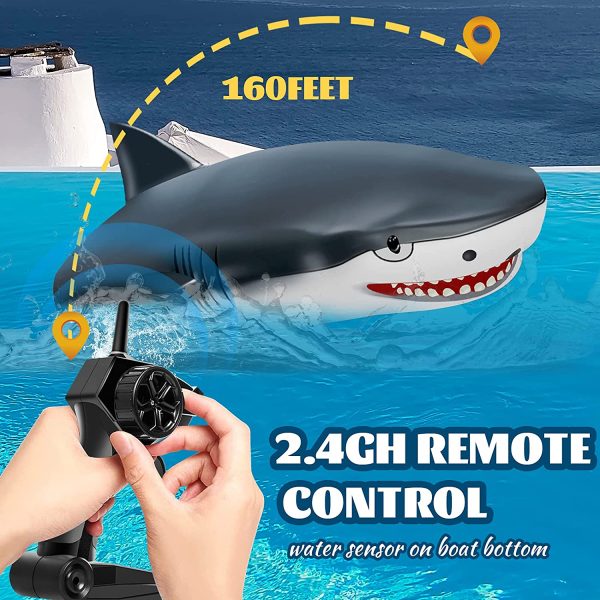 Remote Control Shark Toys for 8-12 Year Old Boys High Simulation Shark RC Boats Pool Toys for Teens 2.4G Hz Remote Control Boat for Swimming Pool Bathroom (with 2 x Rechargeable Battery)