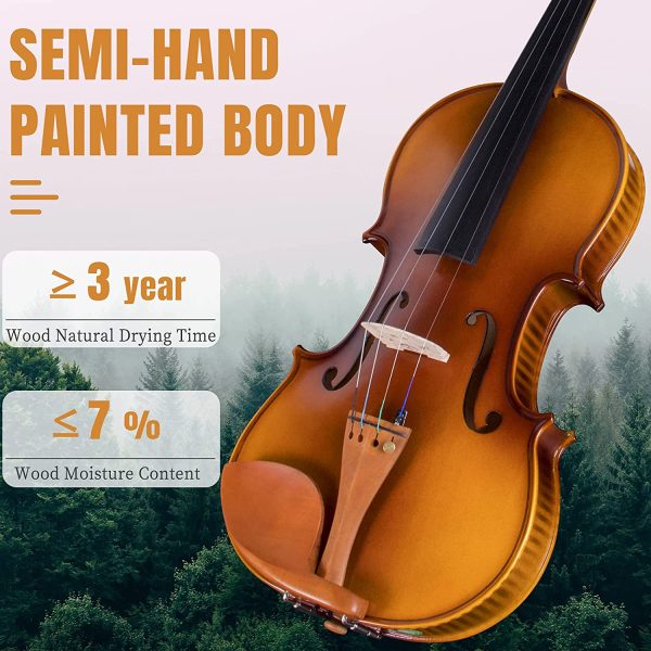 AKLOT Full Size Violin,4/4 Solid Maple Fiddle Acoustic Violin Kit for Beginners with Hygrometer Rod Shoulder Drag Rosin Strings Hard Case - Image 3