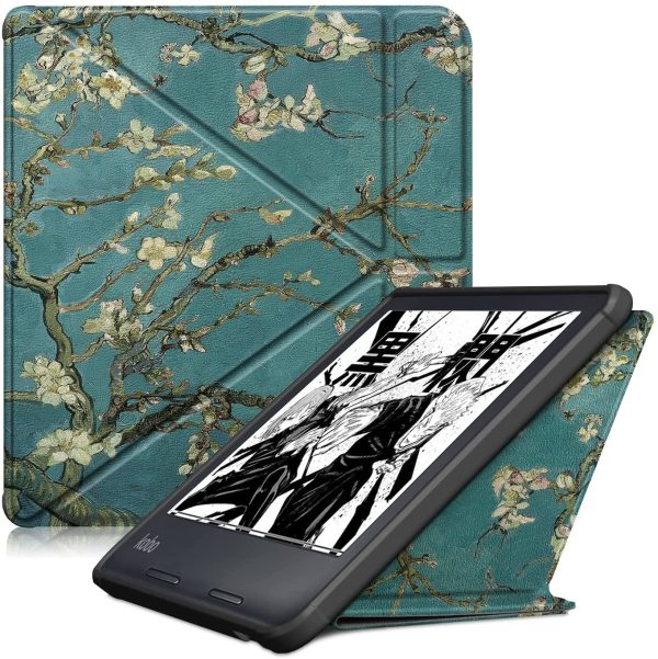 Smart Case for Kobo Libra 2 2021 Origami Sleepcover PU Leather Print with Soft TPU Back Cover Auto Wake Sleep Function Folio Sleeve 7-inch Ereader (Blossom) - Image 2