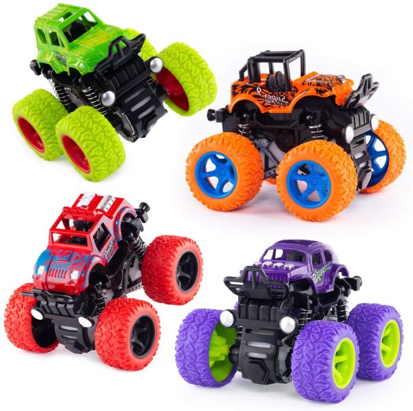 4 Pack Monster Truck Toys for Boys and Girls, Inertia Car Educational Toy Cars, Friction Powered Push and Go Toy Cars, Christmas Gift Birthday Party Supplies for Toddlers Kids (4 Color) - Image 5