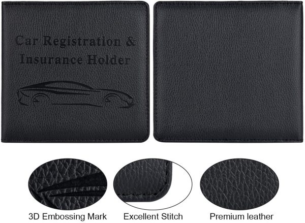 Car Registration and Insurance Holder, Vehicle Glove Box Car Organizer Men Women Wallet Accessories Case for Cards, Essential Document, Driver License by , Black - Image 8