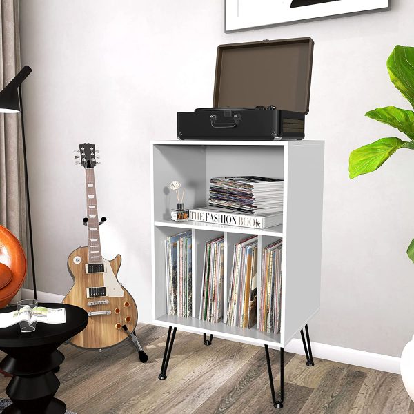 Record Player Stand, Turntable Stand with Record Storage, Vinyl Record Storage Cabinet with Metal Legs, Record Player Table Holds Up to 150 Albums for Living Room, Bedroom, Office, etc (White) - Image 3