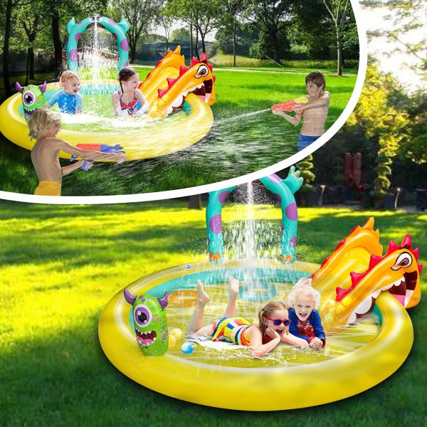 Kiddie Pool with Slide Monster Inflatable Sprinkler Outdoor Toys, 80.5" x 70.5" x 33" Splash Pad for Toddler Boys Girls Kids Swimming Pool Backyard Garden - Image 5