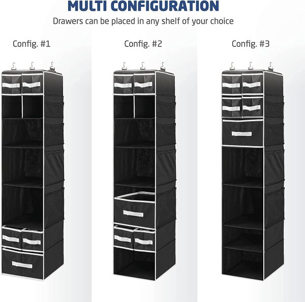 Shelf Hanging Closet Organizer with 5 Drawer Organizers, Baby Nursery Closet, Diaper Caddy Organizer, Slotted Storage Baskets, Hanging Drawers, Dorm Room Closet with Foldable Cube Storage Bins - Image 7