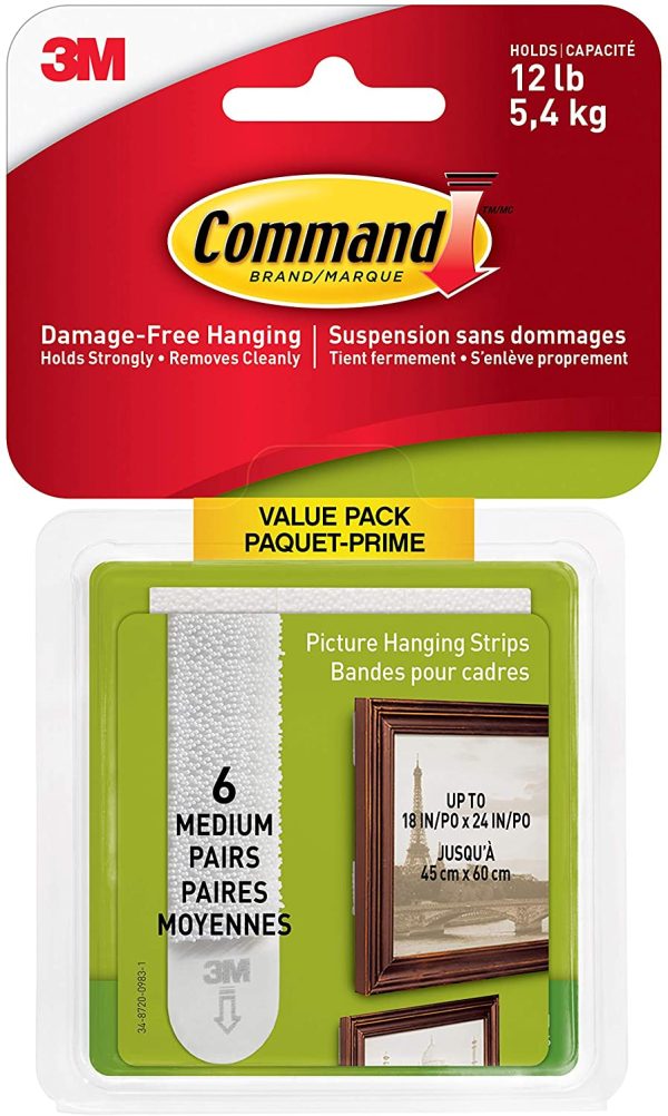 Medium Picture Hanging Strips, 6 Pairs, White - 17204C - Image 2