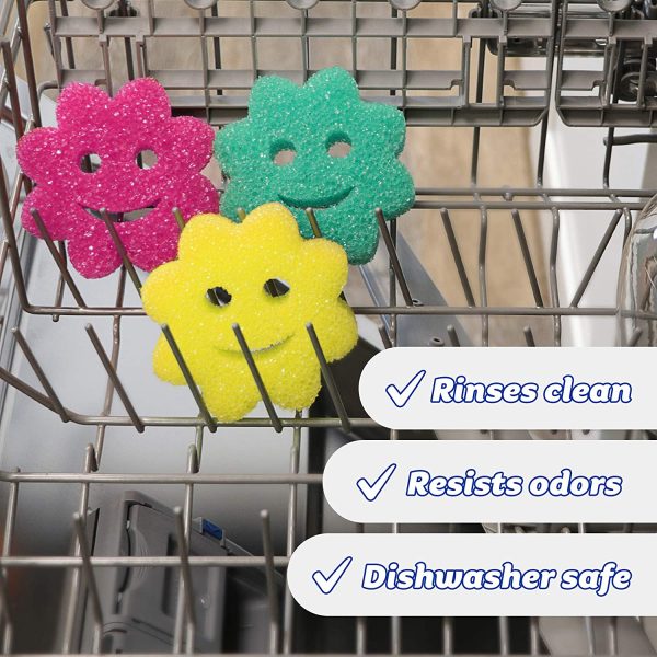 Scrub Daddy Sponge Set - Scrub Mommy Power Flower Dual- Sided Sponge and Scrubber - Non Scratch Sponge for Dishes and Home, Odor Resistant, Firm in Cold Water Soft in Warm , Multi-Surface 3 ct - Image 9