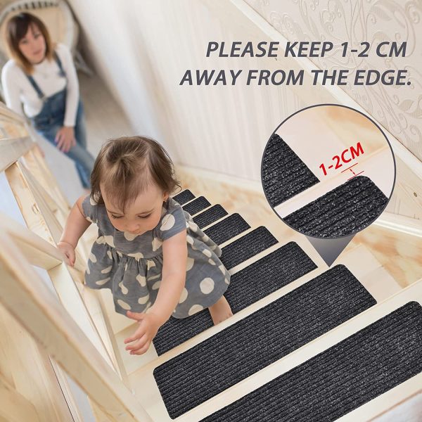 8" X 30" (15 in Pack) Non-Slip Carpet Stair Treads Non-Skid Safety Rug Slip Resistant Indoor Runner for Kids Elders and Pets with Reusable Adhesive, Black