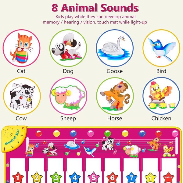 M SANMERSEN Piano Mat, Musical Keyboard Playmat 39.5" Electronic Music Animal Touch Play Blanket Funny Xmas Gift Toy - Image 5