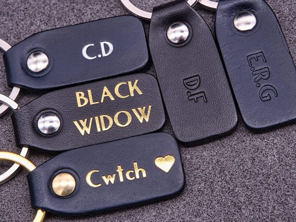 Personalized leather key chain, exquisite gift monogram handmade in France | Custom key ring, edc keychain (Black) - Image 3