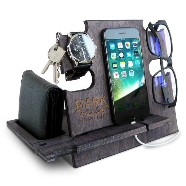 Christmas Gift for Men, Wooden Docking Station, Christmas Gift for Friend, for Boyfriend, Desk Organizer, Charging Station, Cell Phone Stand - Image 5