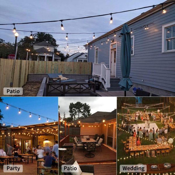 Brightown Outdoor Patio String Lights 48Ft Weatherproof Commercial Grade Hanging Lights with 15 S14 Edison Bulbs, UL Listed Connectable Strand for Backyard Porch Bistro Tent Party, E26 Base, Black