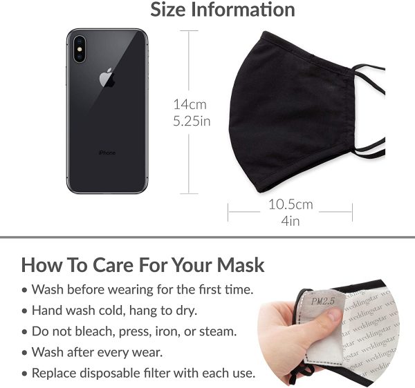 Weddingstar 3-Ply Adult Washable Cloth Face Mask Reusable and Adjustable with Filter Pocket - Black - Image 7