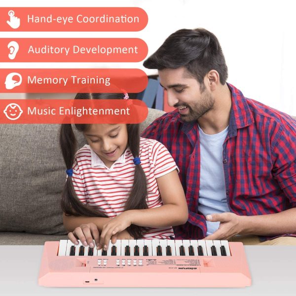 M SANMERSEN Kids Piano Keyboard, Multifunctional 37 Keys Music Piano Keyboard for Kids Portable Piano Electronic Keyboard Educational Piano Toy Birthday for Kids Girls Over 3 Years