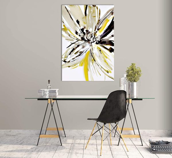 Black and White Yellow Abstract Flower Wall Art Decor Canvas Painting Kitchen Prints Pictures for Home Living Dining Room - Image 6