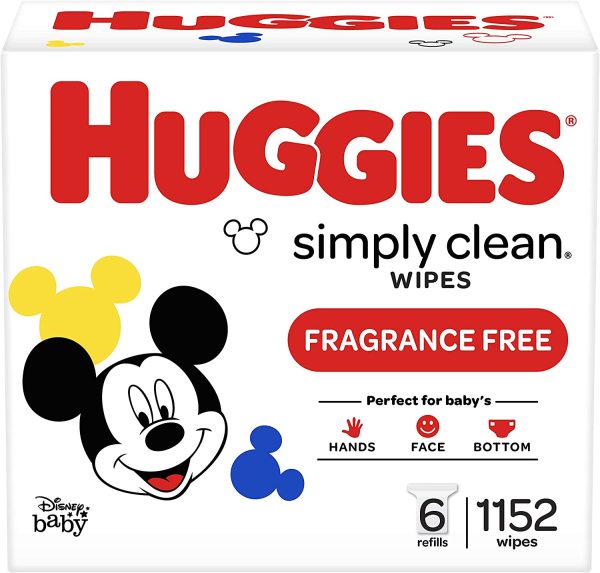 Baby Wipes, Huggies Simply Clean, UNSCENTED, Hypoallergenic, 6 Refill Packs, 1152 Count - Image 2