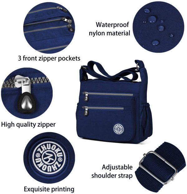 Tibes Fashion Women Nylon Shoulder Bag Waterproof Crossbody Purse Organize Travel Messenger Bag Deep Blue - Image 6