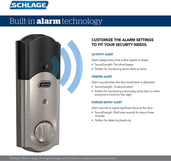 BE469ZP CAM 716 Connect Smart Deadbolt with Alarm with Camelot Trim in Aged Bronze, Z-Wave Plus Enabled - Image 6