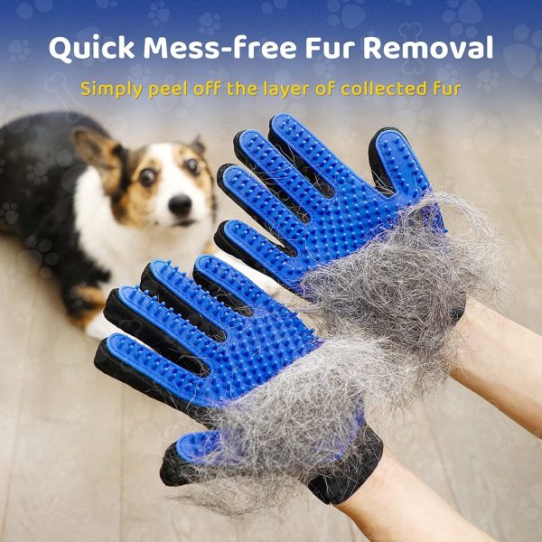 [Upgrade Version] Pet Grooming Glove - Gentle Deshedding Brush Glove - Efficient Pet Hair Remover Mitt - Enhanced Five Finger Design - Perfect for Dog & Cat with Long & Short Fur - 1 Pair (Blue) - Image 5