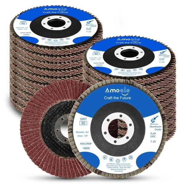 amoolo 4 1/2 Flap Disc (20 Pack), T29 Aluminum Oxide Angle Grinder Sanding Disc (40 60 80 120 Grit), Abrasive Grinding Wheel (7/8 inch Arbor Size) - Image 4