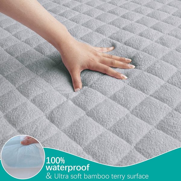 Quilted Bamboo Crib Mattress Protector, Fitted Standard Size 100% Waterproof Crib Mattress Cover, Absorbent, Breathable, Premium Hypoallergenic Fitted Cover with Extra Padding 52 x 28 x 9 inches, Grey - Image 6