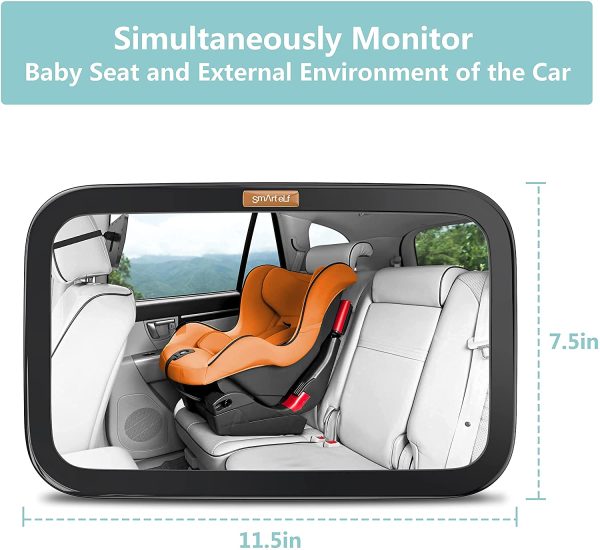 Smart eLf Baby Car Mirror, Safety Car Seat Mirror for Rear Facing Infant with Wide Crystal Clear View, Shatterproof, Fully Assembled, Crash Tested and Certified for Safety