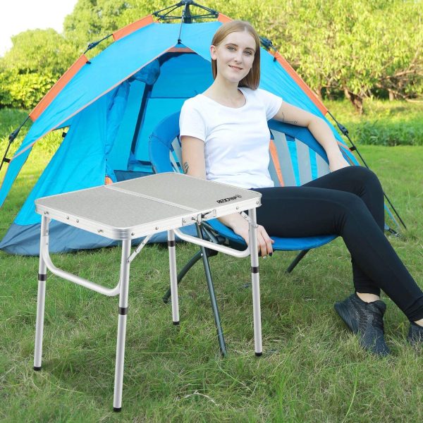 Small Folding Camping Table Portable Adjustable Height Lightweight Aluminum Folding Table for Outdoor Picnic Cooking, White 2 Foot - Image 8