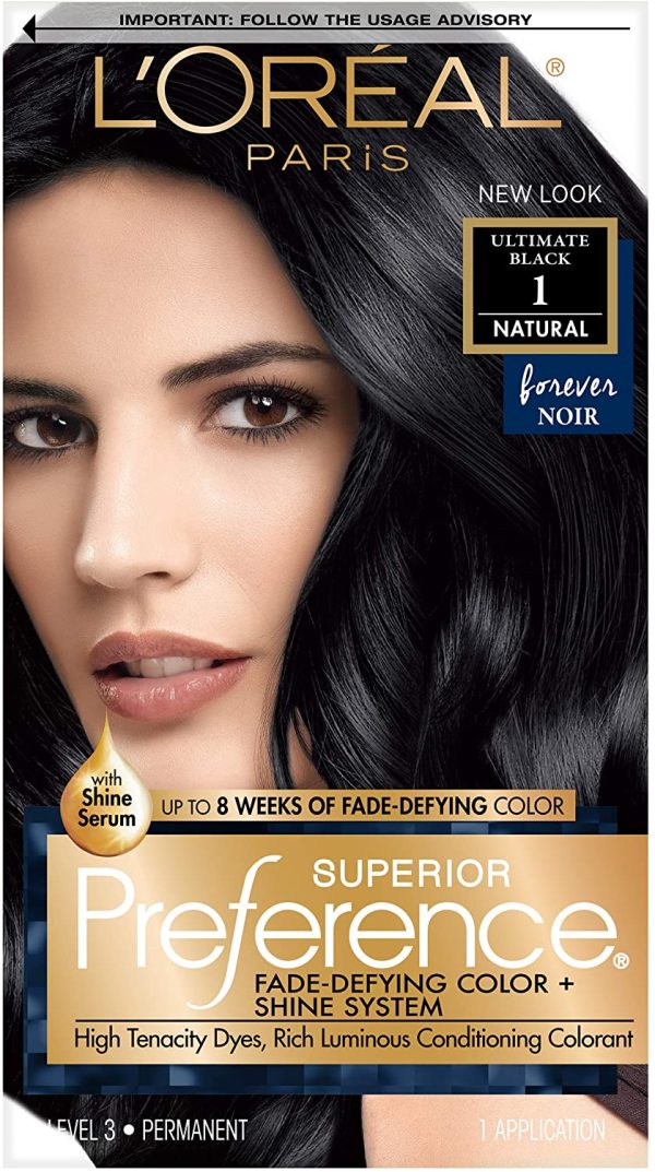 L'Oreal Paris Superior Preference Permanent Hair Colour in 1 Ultimate Black, Intense Black. Long Lasting Hair Dye. Grey Hair Coverage. - Image 7