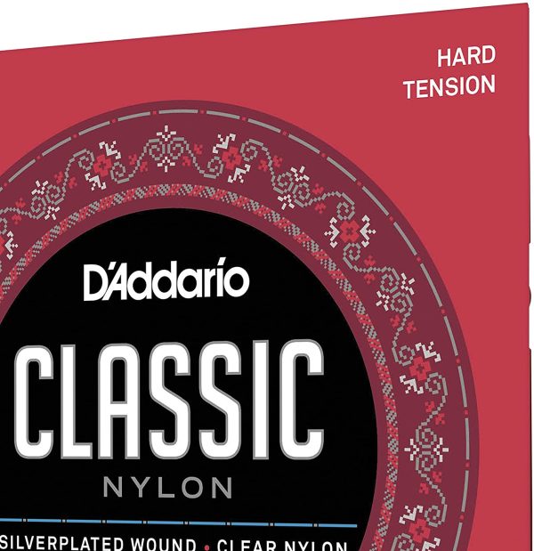 D'Addario Guitar Strings - Classic Nylon Guitar Strings - EJ27H Classical Guitar Strings - Silver Plated Wrap, Nylon Core, Clear Student Nylon Trebles - Hard Tension, 1-Pack