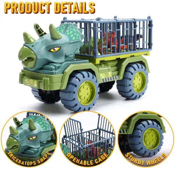 CUTE STONE Dinosaur Transport Truck Toy with Dinosaur Figures, Kids Dinosaur Playset with Friction Powered Cars, Pull Back Cars, Activity Playmat, Dino Car for Toddlers Boys Grils - Image 3