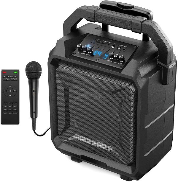 Portable PA System, Powerful 600W PMPO, 8" Woofer, Rechargeable Karaoke Machine with 3'' Tweeter Speaker, Deep Bass/Treble, EQs/Echo, Works with Bluetooth/Mic/AUX/FM/USB, Telescopic Handle/Wheels Speaker for Dancing/Gym - Image 4