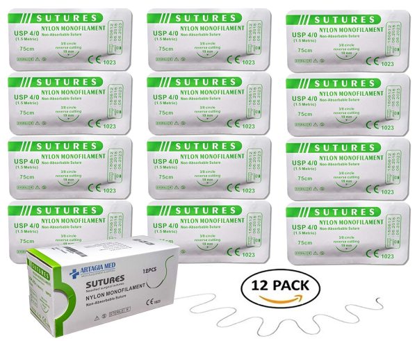 12 Pack of Medical Sutures with Needles for Suture Practice | for Practicing Suturing Doctors, Medical Students, Veterinarians | Nylon 4/0 Suture Threads - for Suture Practice and Education Only - Image 3