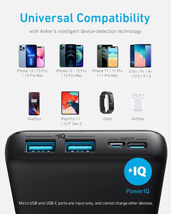 Anker Portable Charger, PowerCore Essential 20000mAh Power Bank with PowerIQ Technology and USB-C (Input Only), Durable External Battery Pack Compatible with iPhone, Samsung, iPad, and More