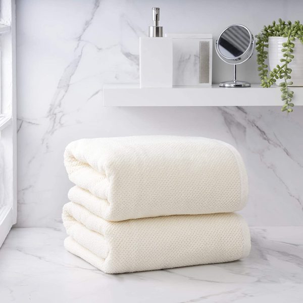 Welhome Franklin Premium  2 Piece Bath Sheets | Cream | Popcorn Textured | Highly Absorbent | Durable | Low Lint | Hotel & Spa Bathroom Towels | 600 GSM | Machine Washable