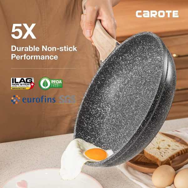 8 Inch Nonstick Skillet Frying Pan Egg Pan Omelet Pan, Nonstick Cookware Granite Coating,Black - Image 3