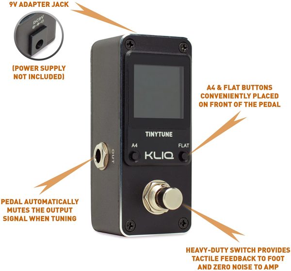 KLIQ TinyTune - Tuner Pedal for Guitar & Bass - Mini - Chromatic - with Pitch Calibration & Flat Tuning (Power Supply Required) - Image 2