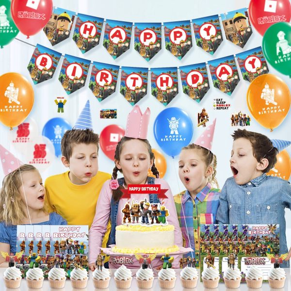 Roblox Party Supplies, Roblox Birthday Party Decorations, Robot Blocks Birthday Party Supplies, Sandbox Video Game Party Supplies for Kids Include Banner, Toppers, Balloons, Invitations, Stickers - Image 6