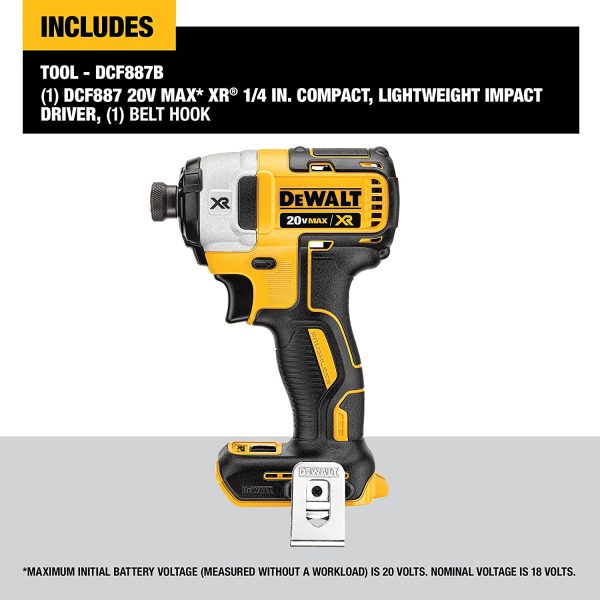 DEWALT 20V MAX* XR Impact Driver Kit, Brushless, 3-Speed, 1/4-Inch, Tool Only (DCF887B) - Image 4