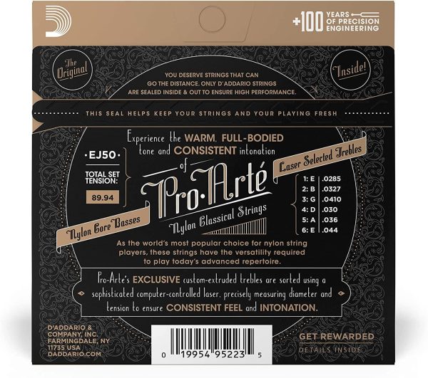 D'Addario EJ50 Pro-Arte Black Nylon Classical Guitar Strings, Hard Tension