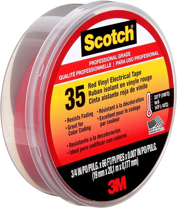 Scotch #35 Red Vinyl Electrical Tape, 0.75 in x 66 ft (10810) - Image 2