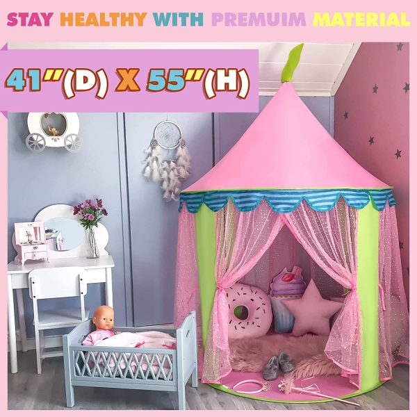 Tiny Land Princess Castle Play Tent With Star Lights & Carry Bag, Kids Foldable Pop Up Play Tent/House Toy For Indoor & Outdoor Use - Image 4