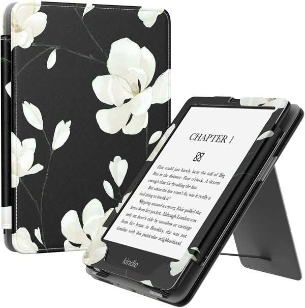 Case for 6.8" Kindle Paperwhite (11th Generation-2021) and Kindle Paperwhite Signature Edition, Slim PU Shell Cover Case with Auto-Wake/Sleep for Kindle Paperwhite 2021, Black & White Magnolia - Image 7