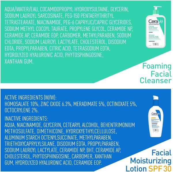 CeraVe Daily Face Cleanser and Facial Moisturizer Bundle, Foaming Facial Cleanser for Oily Skin and Face Moisturizer Lotion AM SPF 30 with Hyaluronic Acid, Fragrance Free. - Image 2