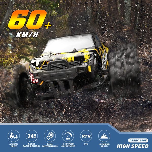 DEERC Brushless RC Cars 300E 60KM/H High Speed Remote Control Car 4WD 1:18 Scale Monster Truck for Kids Adults, All Terrain Off Road Truck with Extra Shell 2 Battery,40+ Min Play Car Gifts for Boys - Image 2