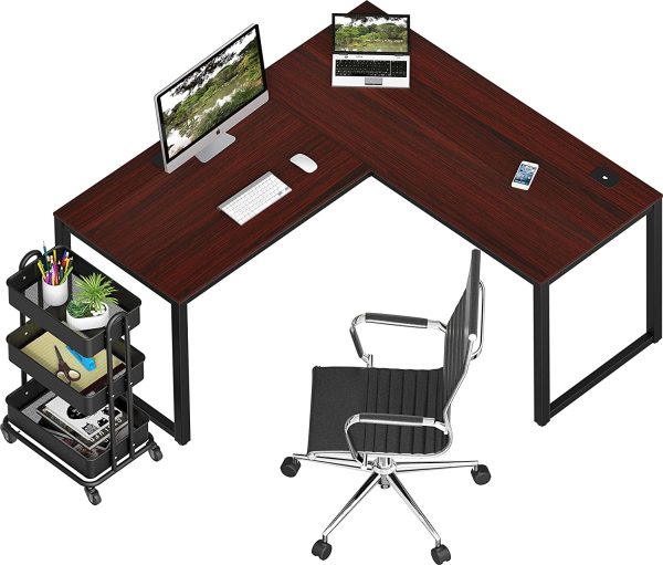 L Shaped Corner Office Computer Desk, Black Cherry, 55" x 60" - Image 3